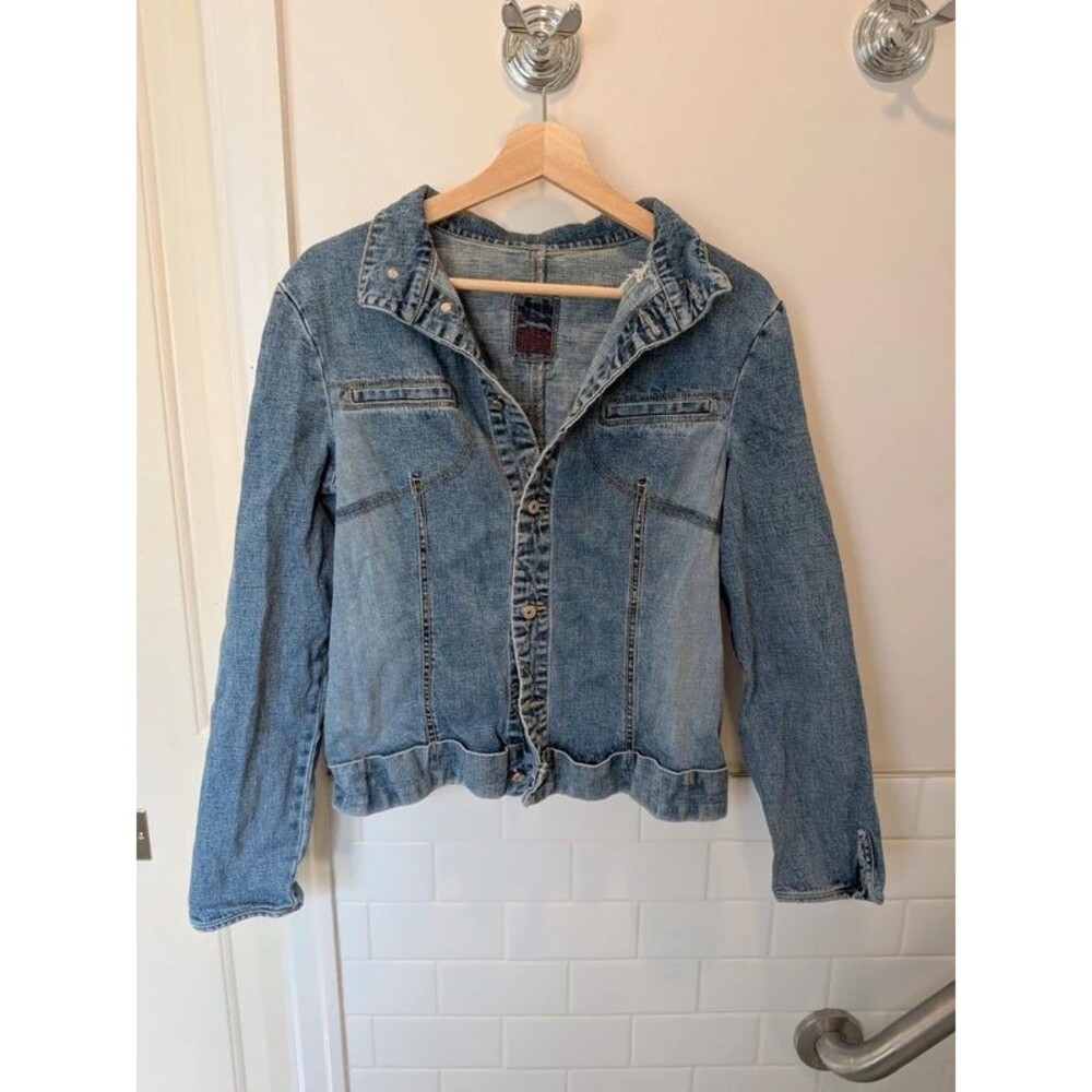 Marithe Francois Girbaud Distressed Acid Wash Denim Jacket Y2K Streetwear L